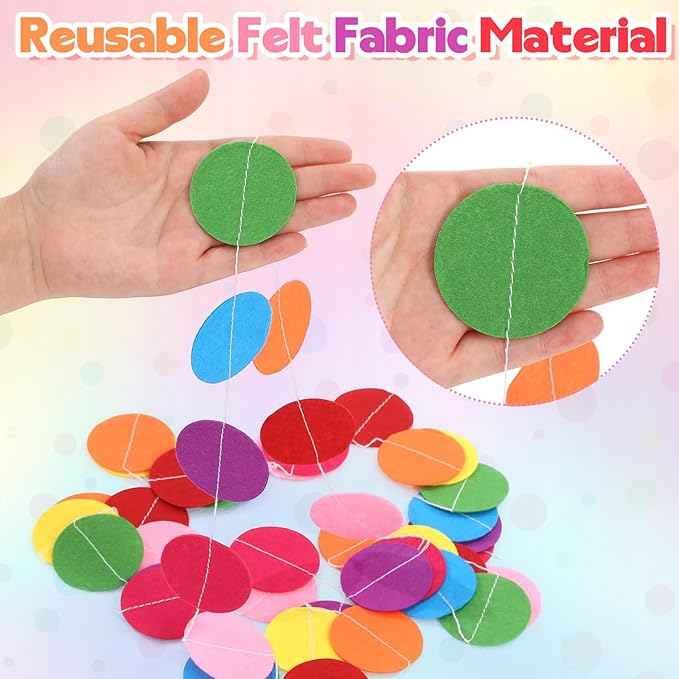 Oudain 4 Pcs Colorful Felt Garland Party Decorations 13 ft Circle Dots Fabric Round Hanging Rainbow Decorations for Birthday Wedding Baby Shower Classroom Streamers Party Supplies