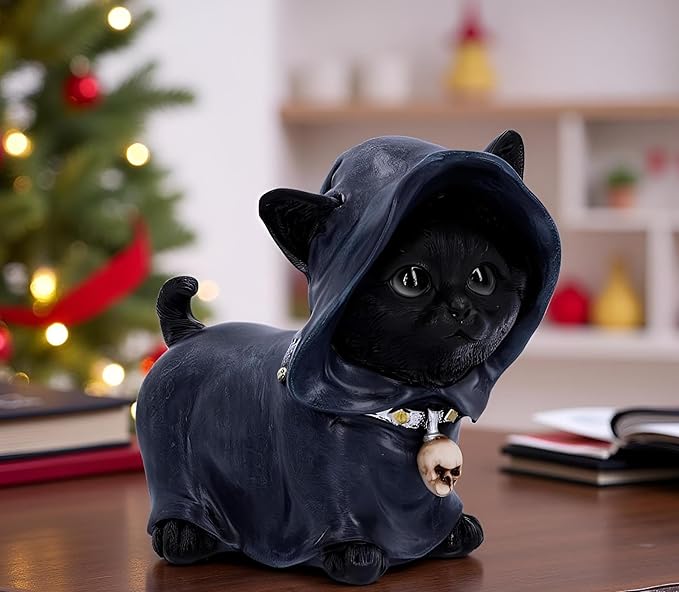 Halloween Black Cat Statue Decor Gothic Cat Lovers Witchy Home for Outdoor Patio Lawn Yard Decoration (Black)