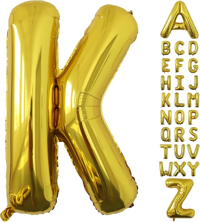 Letter Balloons Gold Party Balloon - 40 Inch Large Gold Letter K Balloon, Letter Balloon Birthday Decorations, Balloon for Women Men Anniversary Party Decorations Supplies