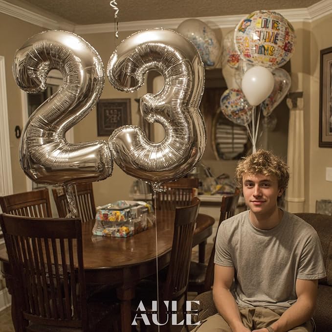 AULE 40 Inch Large 23 Balloon Numbers Silver, Big Foil Number Balloons, Giant Helium Happy 23th Birthday Party Decorations for Man and Women, Huge Mylar Anniversary Party Supplies