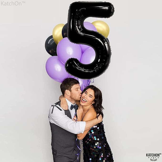 KatchOn, Black Number 5 Balloon Foil - Giant, 40 Inch | 5 Birthday Balloon Black, 5th Birthday Decorations for Boys | Black 5 Number Balloon, 5 Year Old balloon, 5th Birthday Decorations Girl