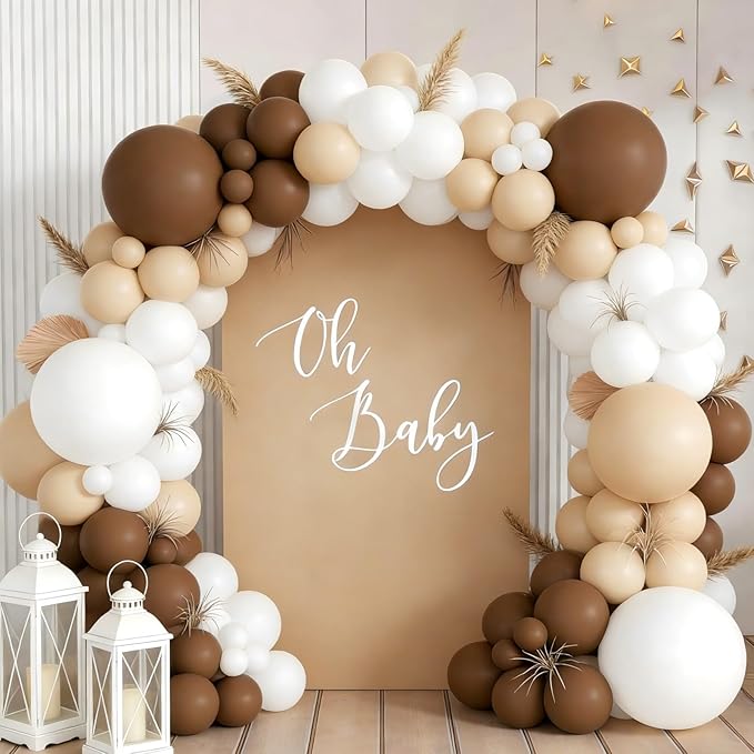160Pcs Boho Brown White Nude Balloon Garland Arch Kit Dark Brown Nude Tan White Latex Balloons for Neutral Bear Baby Shower Birthday Party Decorations