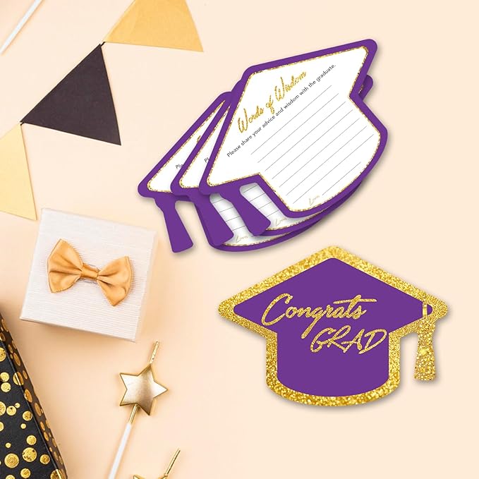 Yuzi-n Graduation Advice Cards for The Graduate (50 Pack), High School or College Graduation Party Games Decorations Supplies, Well Wishes Cards for Graduates, Advice For The Graduate Cards (Purple)