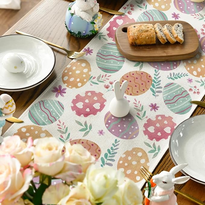 Artoid Mode Watercolour Easter Eggs Table Runner, Seasonal Spring Kitchen Dining Table Decoration for Home Party Decor 13x120 Inch