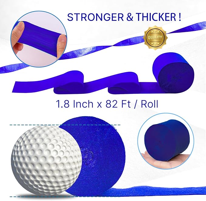 PartyWoo Blue Crepe Paper Streamers 10 Rolls 820 ft Pack of Royal Dark Blue Crepe Paper for Baby Shower Gender Reveal Graduation Birthday Party Decorations (1.8 Inch x 82 Ft/Roll), Blue-39