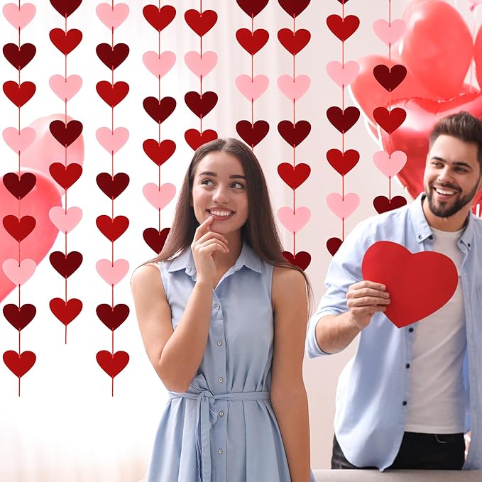 Valentine's Day Decoration - 80 Felt Hearts 8 Pack Heart Banner, Pre-Strung Hanging Decor for Home, Fireplace, Office, Wall, Door, Window