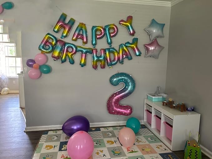 40 Inch Birthday 2 Balloon, Pink Blue Purple Number Balloons for Birthday Party Decoration, Big Number 2 Ballon for 2, 12, 20, 22, 2026 Celebration, Graduation, Birthdays, Baby Shower