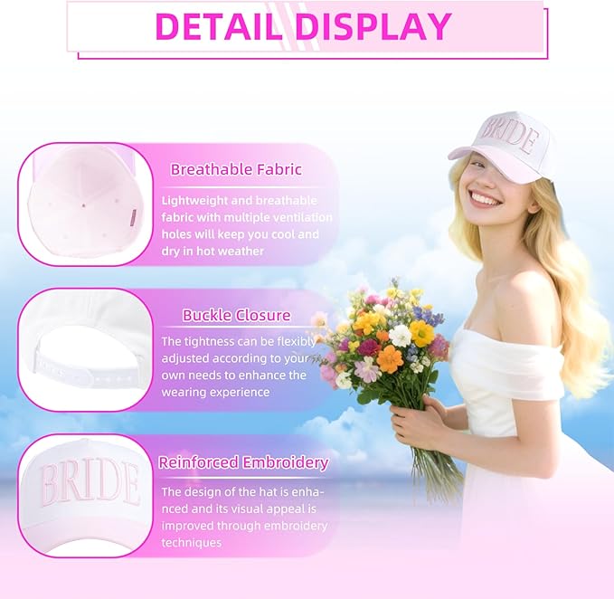 Bride Trucker Hat |Wedding Cap for Bride-to-Be，Bach Party Decorations, Bridesmaid Gift, Bridal Headwear,Wedding Cap