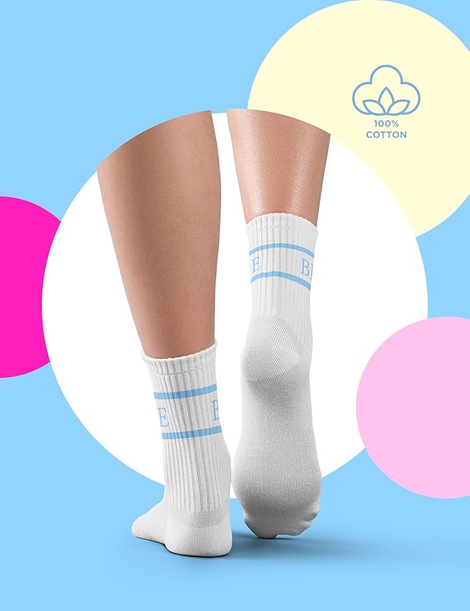 Bride Socks for Wedding Day "Something Blue" | Cute Novelty Crew Socks for Bride to Be | Bachelorette Party Gifts, Bridal Shower, Engagement Gift | White Cotton Casual Socks with Blue "BRIDE" Writing