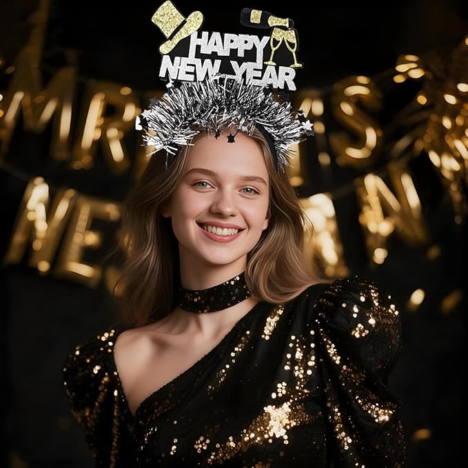 YNITSED Happy New Year Headband New Year's Eve Party Hair Accessory Glitter New Years Headband for Women New Year Party Decorations