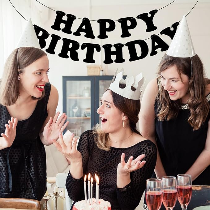 Black Happy Birthday Banner Birthday Party Decorations Birthday Sign Backdrop Party Supplies Happy Birthday Bunting Banner for Kids Adults