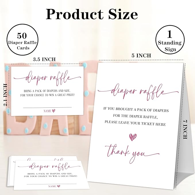 Modern Minimalist Diaper Raffle Game, Diaper Raffle Tickets for Baby Shower, Gender Neutral Tickets for Baby Shower Party Favor Decorations Supplies (1 Sign + 50 Cards) -A02