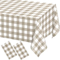WNINK 2 Pack Brown Checkered Rectangular Plastic Tablecloths, Brown and White Gingham Waterproof Disposable Table Covers 54" x 108" for Birthday, Baby Shower, Wedding, Outdoor Picnic Parties
