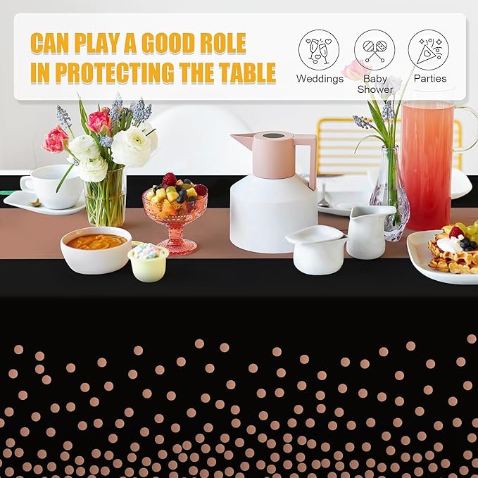 Childom 3 Pack Graduation Tablecloth,Graduation Decorations Class of 2026 Graduation Party Decorations,54"x108"Black Rose and Gold Plastic Table Cloth Disposable for Home,School,Birthday,Wedding,Party