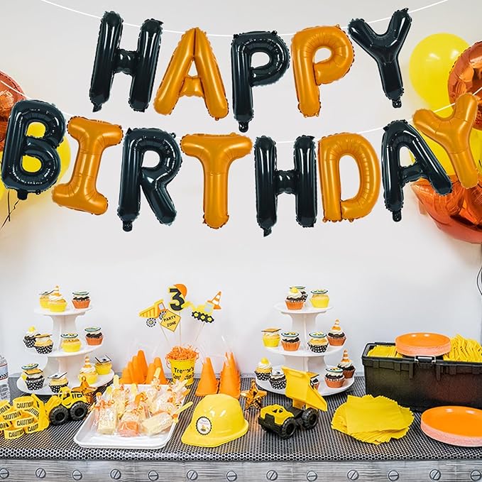 TONIFUL 16 Inch Black Orange Mylar Foil Birthday Balloons Banner Happy Birthday Balloon Letters for Adults & Girls Boys Kids Birthday Decorations Halloween Party Supplies