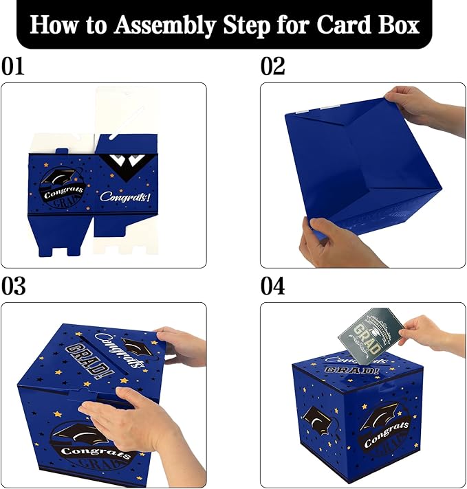 Graduation Card Box, Graduation Party Decorations 2025, Blue Graduation Box, Graduation Card Holder, Foldable Cardboard Congrats Grad Card Gift Box for Graduation Party Supplies Party Favors
