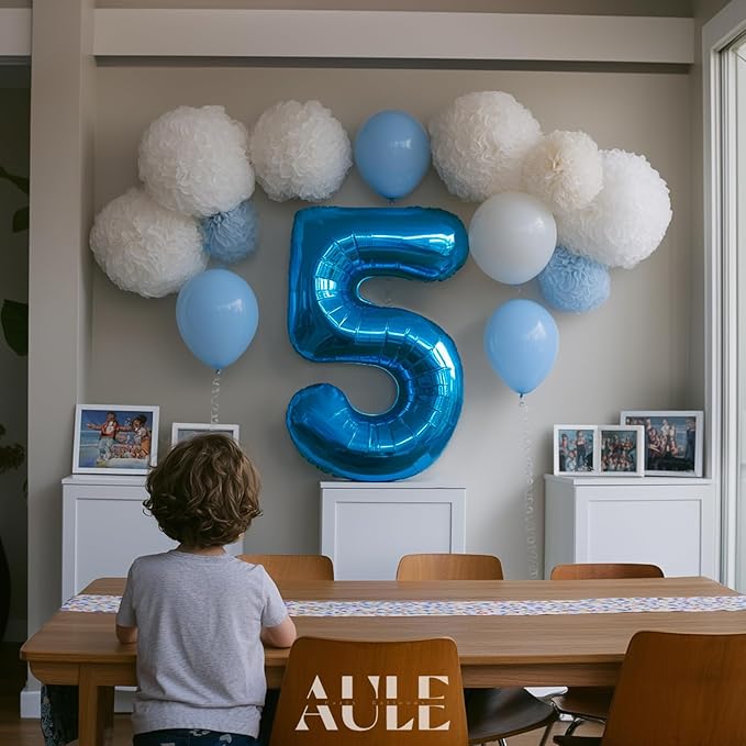AULE 40 Inch Large 5 Balloon Numbers Blue, Big Foil Number Balloons, Giant Helium Happy Birthday Party Decorations for Man and Women, Huge Mylar Anniversary Party Supplies
