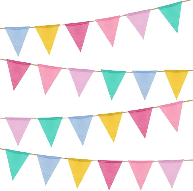 MIDELONG 24 Flags Imitated Burlap Pennant Banner, Multicolor Fabric Triangle Colorful Rainbow Flag Bunting for Party Birthday Festival Classroom Wedding Hanging Decoration