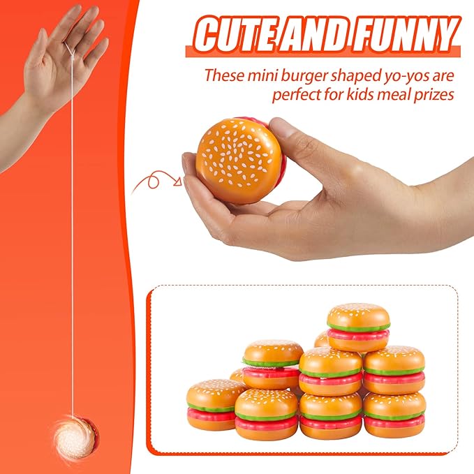 Leitee 24 Pieces Hamburger Yo Yo Toys Plastic Yo Yo Burger Party Favors for Boys Girls Adults Birthday Party Favors Classroom Prizes Holiday Goodie Bag Fillers
