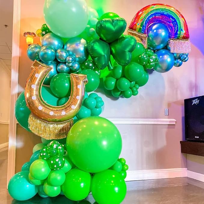 St. Patrick's Day Decorations,128pcs Green Balloon Arch Garland Kit with Lucky Shamrock Clover Rainbow Foil Balloons for Irish Festival & Spring March Party Decor Birthday Baby Shower Supplies