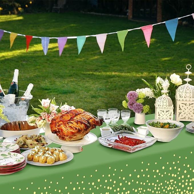 4 Pack Sage Green and Gold Plastic Tablecloth, Green Disposable Table Cloth 54"x108", Gold Dot Tablecloth for Birthday Baby Shower Graduation Party Decorations