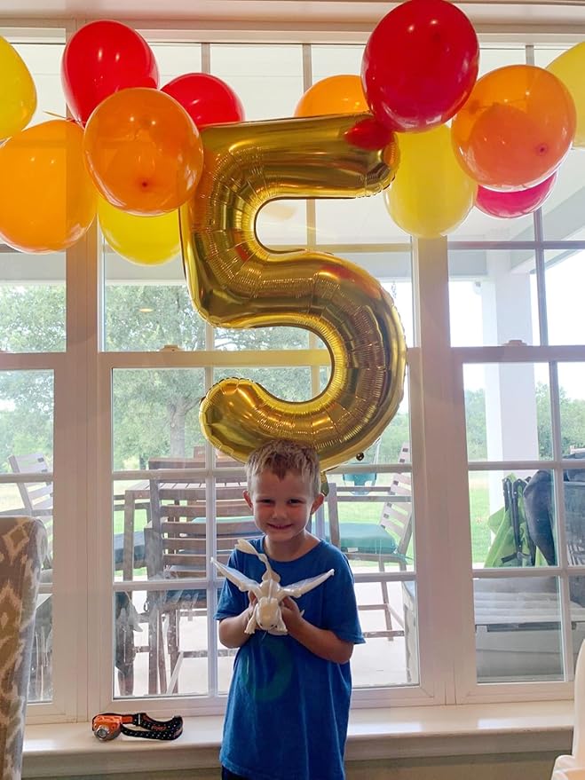 Balloon Numbers 40 Inch 5 Ballon for 5th Birthday Decorations, 15 25 35 50 Big Gold Number Balloons for Wedding Photo Shoot Party Decor