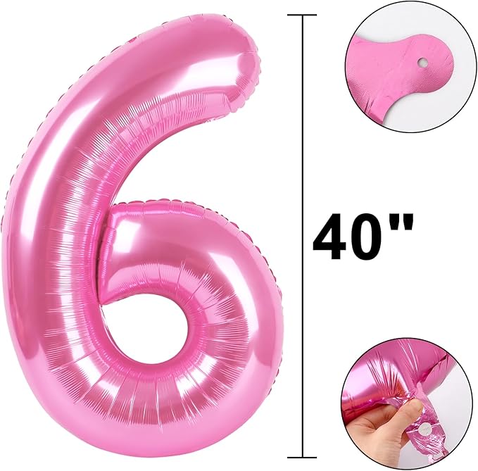 Pink Large 6 Number Balloons 40 Inch Big Foil Helium Number Balloons 6 Jumbo Happy 6 16 26 Mylar Birthday Party Decorations for Girl Anniversary Party Supplies