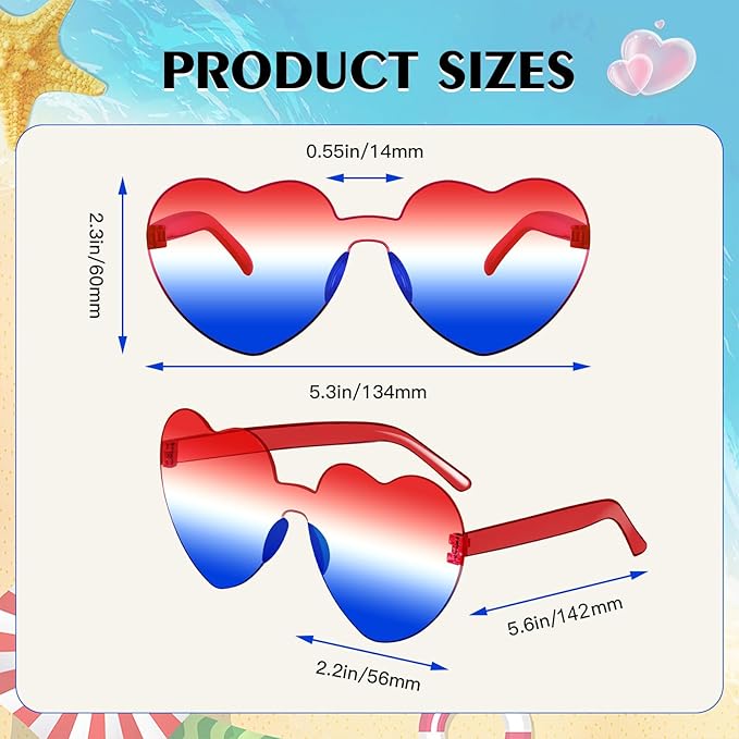 16 Heart Rimless Sunglasses Retro Colored Party Glasses Bulk Gradient Transparent Fun Eyeglasses for Unisex Adult