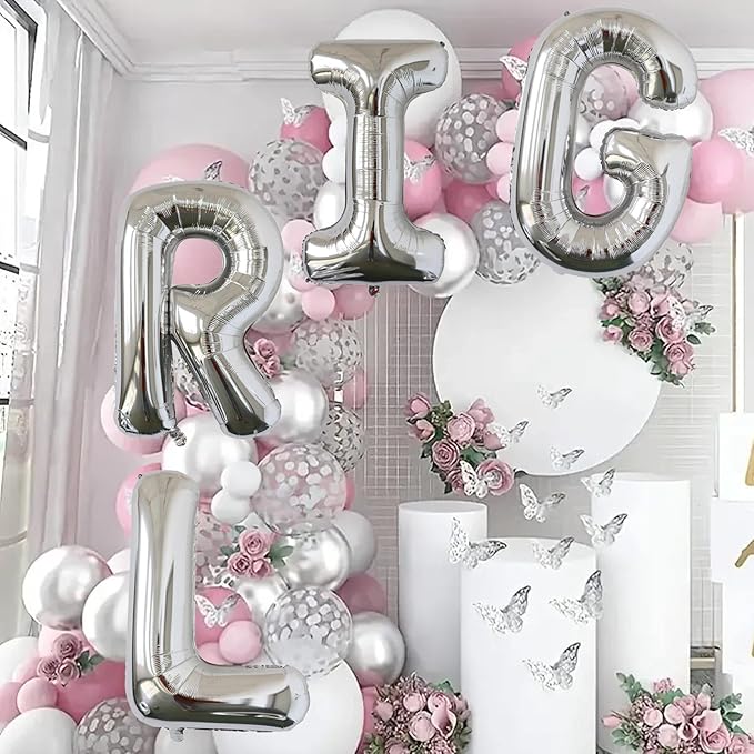 KALOR 40 Inch Silver Letter GIRL Balloons Jumbo Foil Mylar Helium Big Balloons for Her Birthday Baby Girl Shower Party Decorations