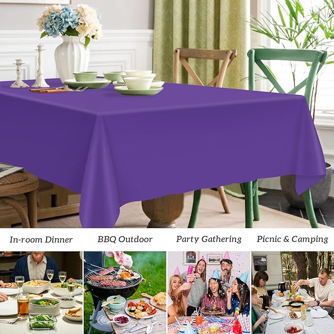 Mulbozy 12 Pcs Dark Purple Plastic Tablecloth for Rectangle Table, 54 × 108 inches Disposable Purple Party Table Covers for Birthday, Anniversary, Wedding, Fine Dining, Graduation Party Decoration…