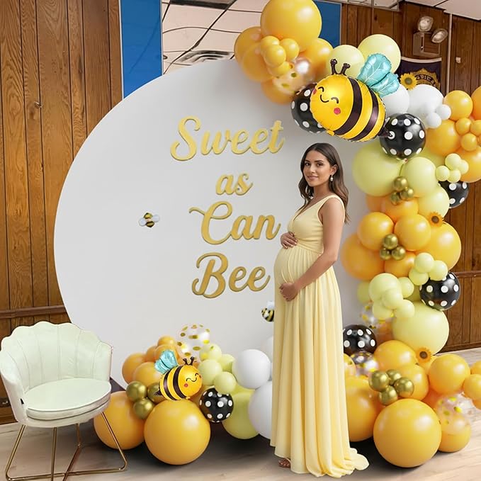 Bee Balloon Arch Kit, Black Yellow White Gold Balloon Garland with Bee Foil, Sunflower Decor for Bee Birthday, Baby Shower, Gender Reveal, Party Decorations