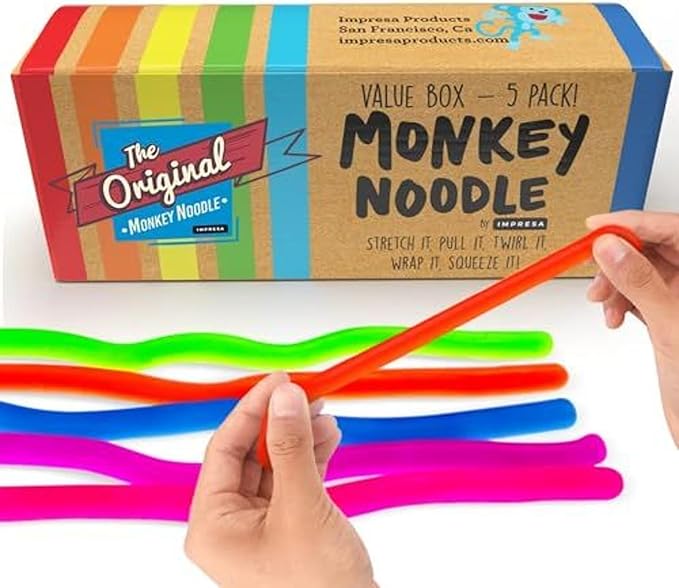 IMPRESA Monkey Noodles Fidget Toys for Focus & Calm - Multicolor, 12 x 3 x 0.75 in - 5 Pack Sensory Stretchy String Fidgets for Kids & Toddlers 3+