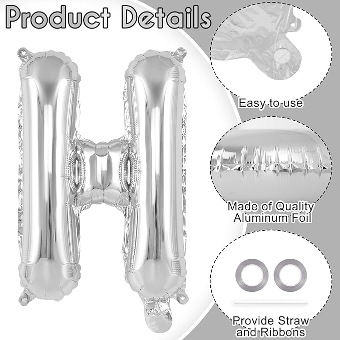 26 Pcs Silver Letter Balloons,16 Inch Foil Alphabet Letter Balloons,Letter A-Z Balloon Banner Custom Phrase Balloon for Birthday Party Wedding Anniversary Decoration (Silver 26pcs)