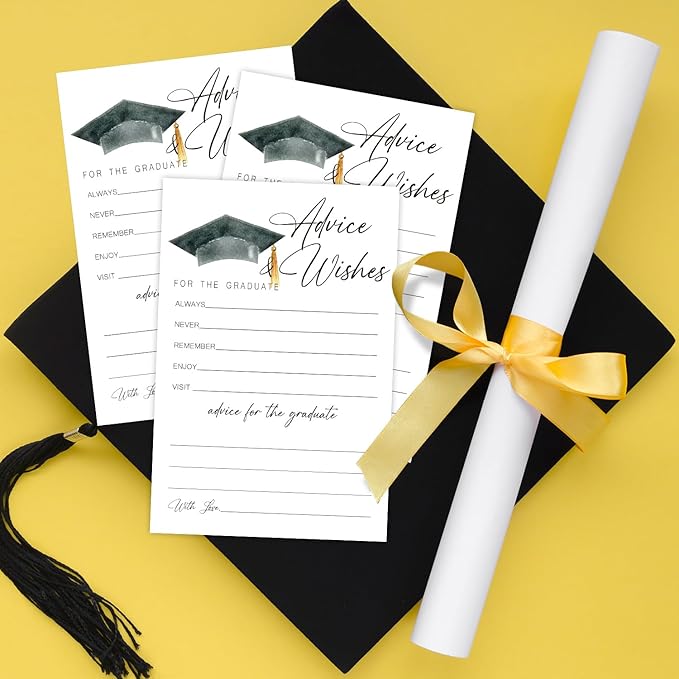 Black and White Advice and Wishes Cards for the Graduate Cards 4x6 Inch Minimalism Grad Party Game Card 20 Pcs Double Sided Grad Advice and Wishes Card for Graduation Party Decoration for College Y433