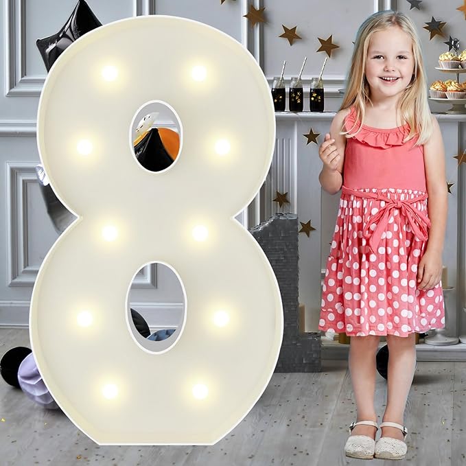 3FT Marquee Light Up Numbers Pre-Cut Frame Giant Marquee Numbers 8, Mosaic Numbers for Balloons, 18th 80th Birthday Decorations for Women Men, 80th Anniversary Decorations, Party Decor