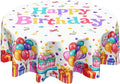 Happy Birthday Round Tablecloth 70 Inch Colorful Gift Birthday Hat Pattern Circle Table Cloth Holiday Table Cover Washable Polyester Decorations for Home Kitchen Dinning Party