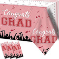 chiazllta Set of 3 Graduation Tablecloths Class of 2026 Congrats Grad Pink Graduation Party Tablecover Decorations Party Supplies Large Size Plastic 54"x108"(Pink & Gold)