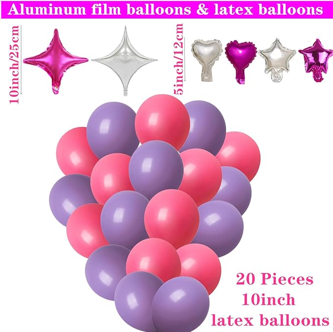 44 Pieces PAJAMA PARTY Balloons Rose Red Moon Star Heart Aluminum Foil Balloons Purple Latex Balloons for Girls Women Slumber Party Sleepover Birthday Party Spa Party Decoration (Rose red)