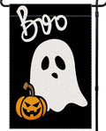 Halloween Garden Flag Ghost Welcome Small Flags for Outside, 12x18 Inch Spooky Boo Double Sided Burlap Holiday Fall Banner Yard Outdoor Decoration