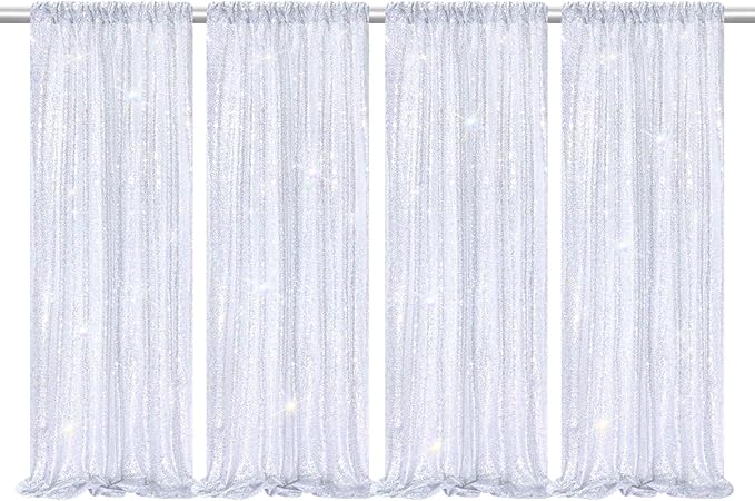 B-COOL 4 Panels Laser Silver Sequin Backdrop Curtains 2ftx8ft Disco Party Backdrop Fabric for Party Birthday Ceremony Backgroumd Decorations