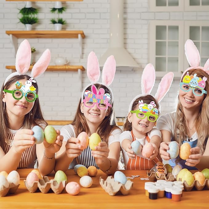 16 Pcs Easter Party Decorations Paper Glasses Bunny Photo Booth Props Supplies for Happy Spring Easter Birthday Party