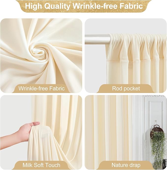 40x10FT Champagne Backdrop Curtains for Wedding Parties, Wrinkle Free Polyester Photography Backdrop Drapes for Wedding Baby Shower Birthday Parties Stage Background Stand Decorations 4x10ft,10 Panels