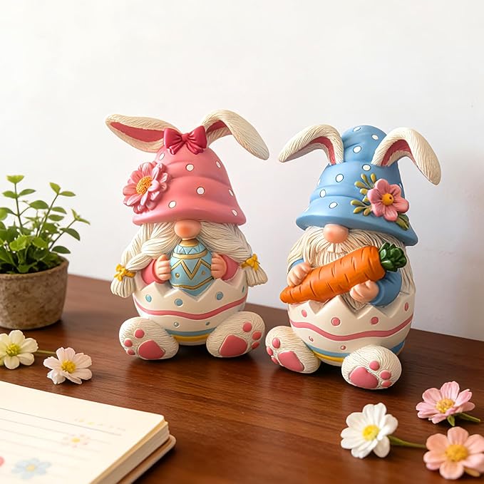 Easter Gnomes Decorations Bunny Gnomes Easter Rabbits Gnome Figurine Decoration Resin Handmade Spring Gnome Table Ornaments Elf Gifts for Home