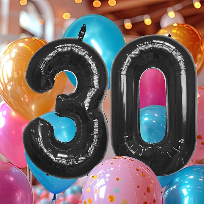 40 Inch Large Black Number Celebration and Decoration Balloon for Birthday Parties, Graduations, Anniversaries, Weddings, Photo Shoots, Special Events - Helium Foil Mylar (Black Number 30)
