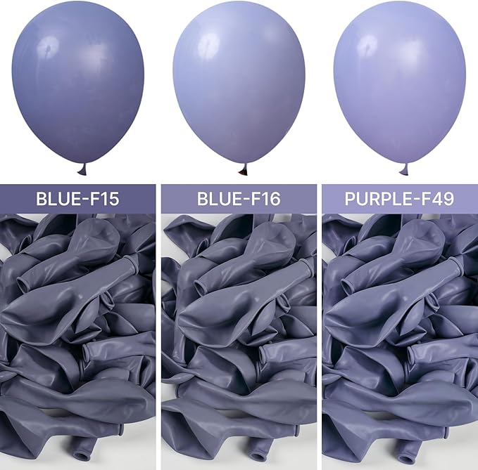 PartyWoo Dusty Blue Balloons 101pcs 12 Inch Boho Dusty Purple Muted Lavender Latex Balloons for Boy Baby Shower Anniversary Bachelorette Graduation Engagement Birthday Party Decorations Blue-F16