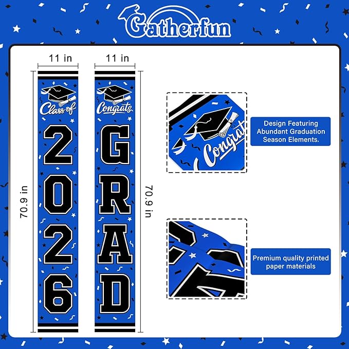 2026 Graduation Decorations,Congrats Grad Banner Backdrop for Class of 2026 Decorations- Blue Graduation Party Decorations