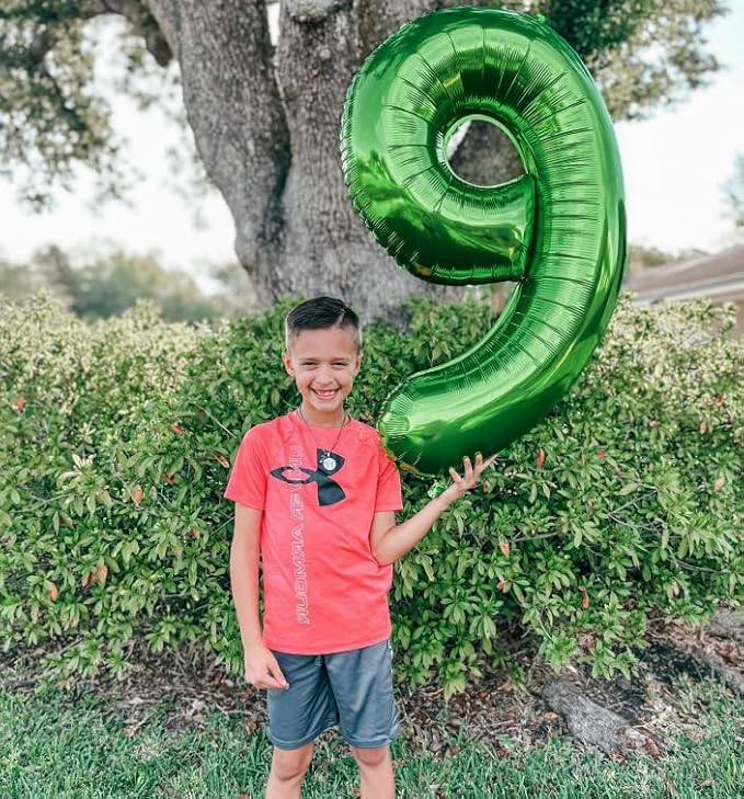 Green Number 9 Balloon 40 Inch, 9 Balloon Number, 9th Birthday Decorations, Green Party Supplies for Boys Girls
