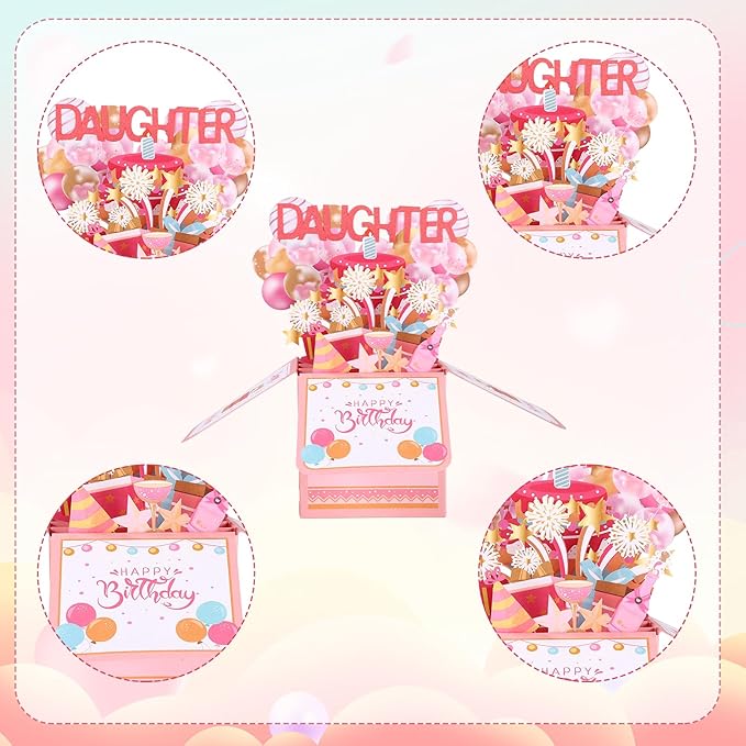 Happy Birthday Daughter Pop Up Card, Personalized 3D Birthday Greeting Card with Envelope Creative Gift for Daughter from Parents Party Decoration Keepsake
