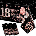 3 Pack 18th Birthday Tablecloth Decorations, Rose Gold Happy Eighteen Theme Table Cover, Plastic Disposable Rectangular Table Cloth Decor