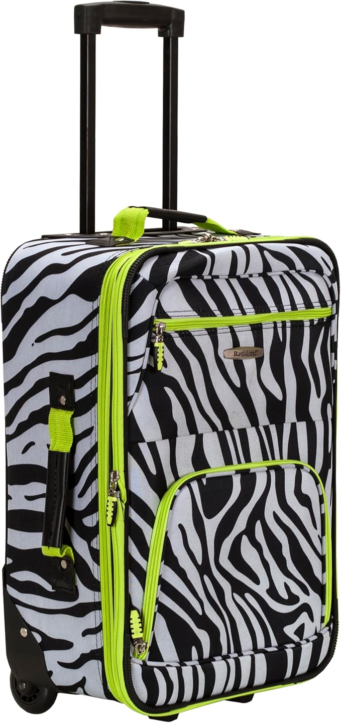 Rockland Fashion Softside 2 Piece Luggage Set, Expandable, (14" Tote/19" Upright), Lime Zebra